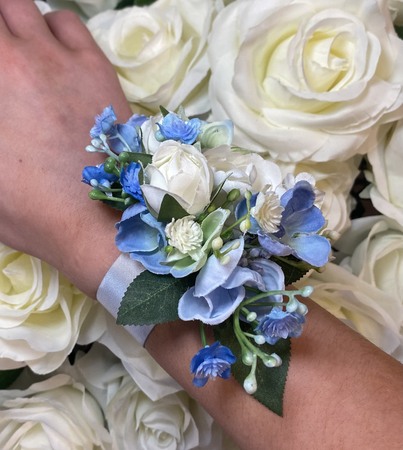 Blue and White Wrist Corsage - image 2