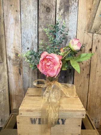 Pink Rose and Eucalyptus Artificial Flower Arrangement in Gift Bag. - image 2