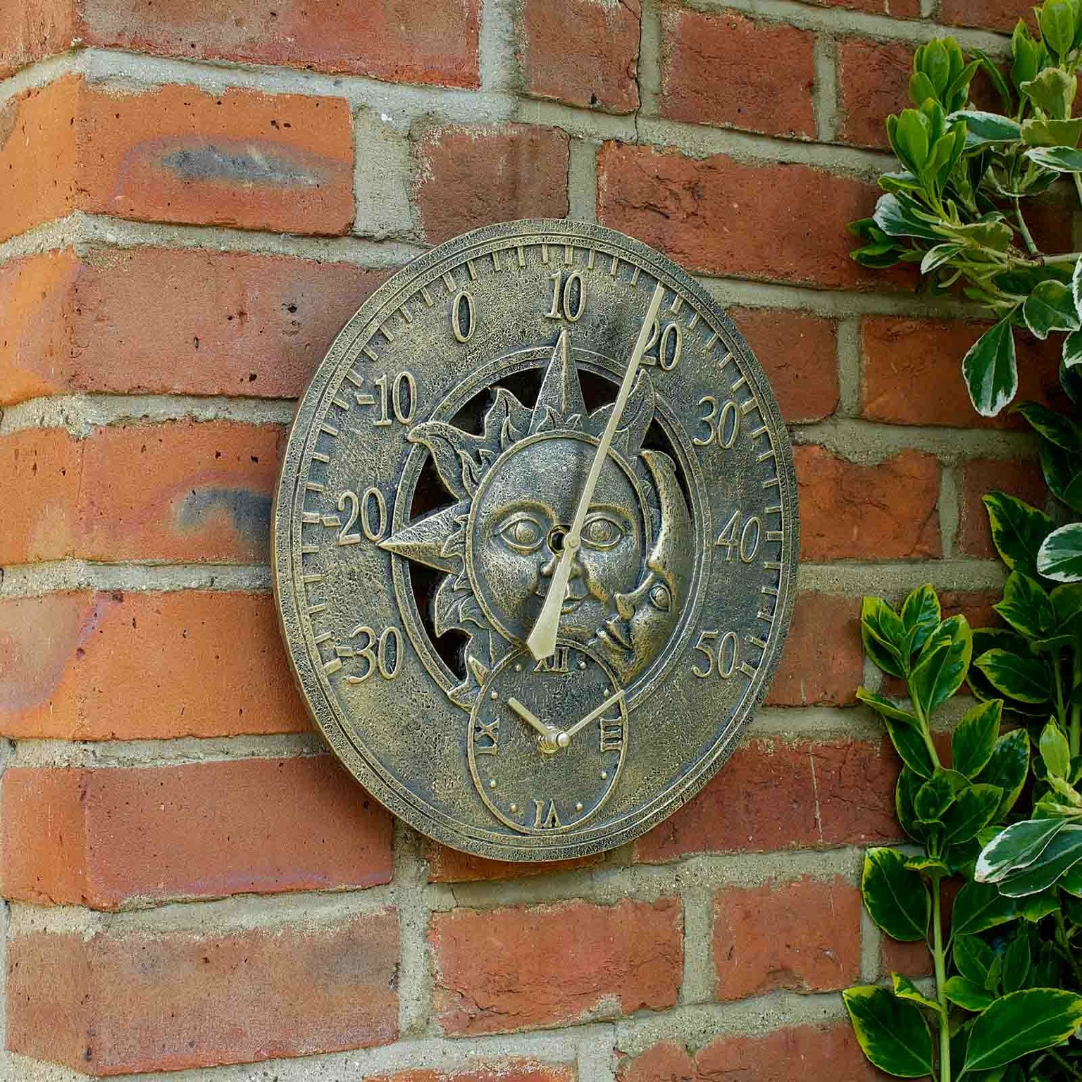 12in Sun & Moon Wall Clock & Thermometer - D and M Garden Centre