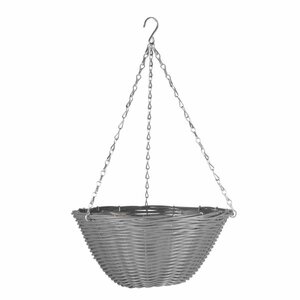 14in Slate Faux Rattan Hanging Basket
