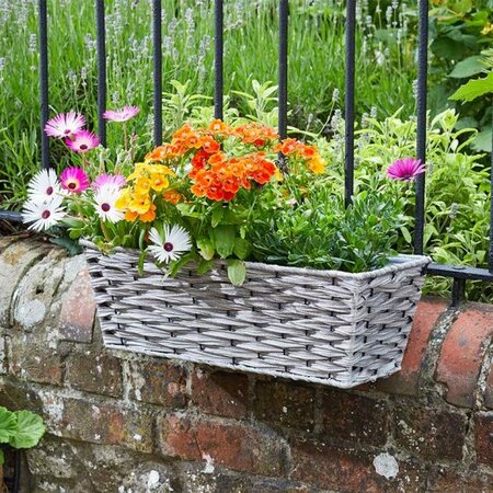 19in Bari Faux Rattan Planter - Soft Grey