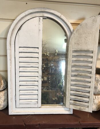Antique white mirror with french doors
