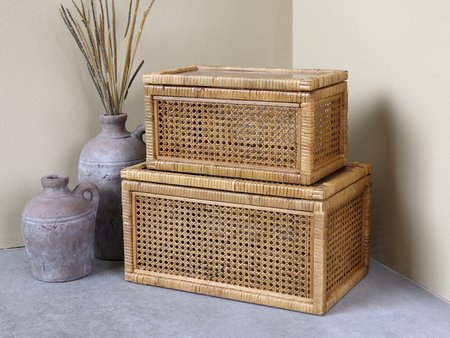 Boxes in French wicker w. glass Sm