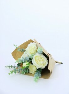 BQ rose & hydrangea mix in brown paper white