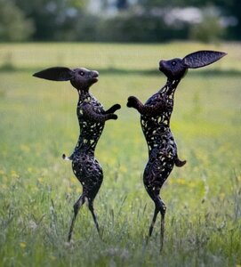 Bronze Boxing Hares Sculpture