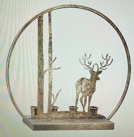 Candlestick, round, Forest motif, Metal