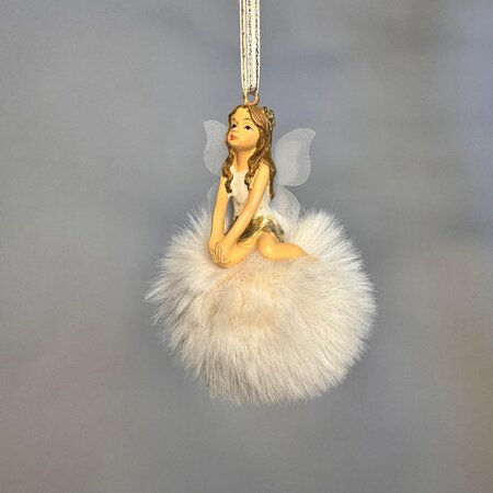 Christmas Angel tree trim with snowball dress 5x7.5cm