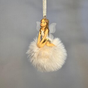 Christmas Angel tree trim with snowball dress 5x7.5cm