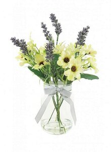comp. Daisy & lavender in jam jar arr green