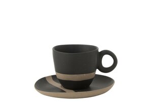 CUP+SAUCER  CERA BK/TAUPE (9.2x9.2x7.5cm)