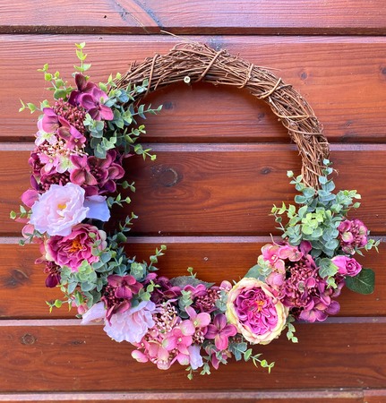 Deep Pink Hydrangea and Rose Half Wreath - image 1