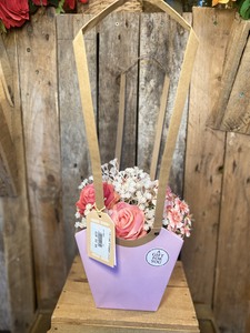 Deluxe Pink Rose Artificial Flower Arrangement in Gift Bag. - image 2