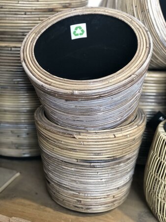 Drypot Stripe Rattan Grey d35h30cm