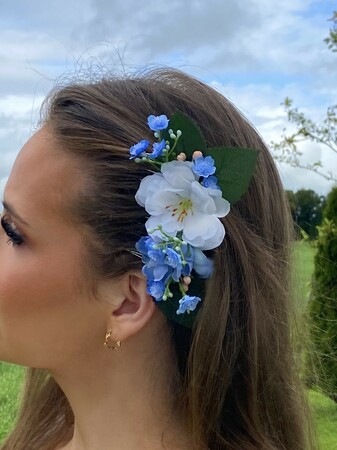 Dusty Blue Floral Hair Comb