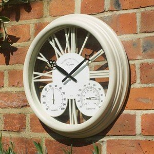 Exeter Wall Clock & Thermometer 15in - Cream