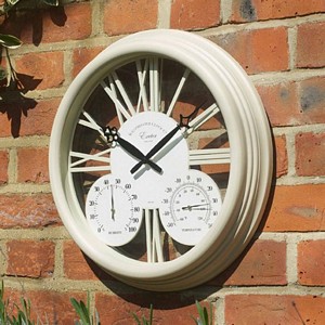 Exeter Wall Clock & Thermometer 15in - Cream