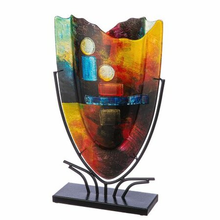 Glasart Deco vase oval "Classico" multicolored, black metal holder