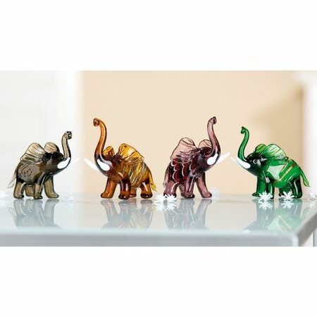 GLASS Elephant 4 assorted  hand-blown, grey, green, amber, purple