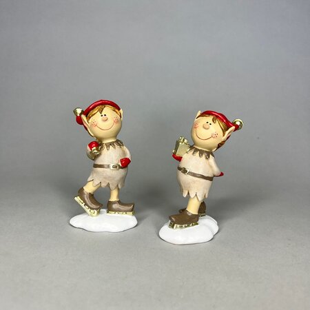 Ice skating elves in grey and red 2ass. 9.5cm