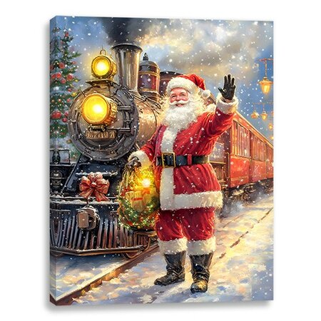 LED Santa Train Canvas 30x40cm