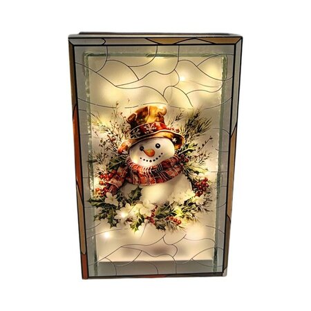 LED Snowman Stained Gls 21cm