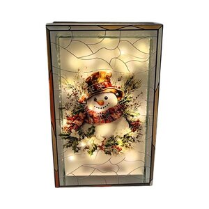 LED Snowman Stained Gls 21cm