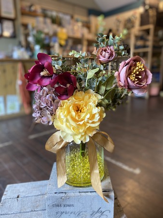 Mauve and Yellow Artificial Flower Arrangement in Vase with Gift Bag. - image 3