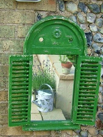 Mirror Louvre distressed green