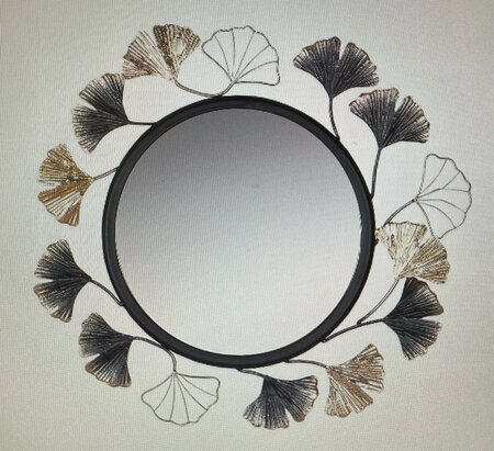 Mirror, round, Ginkgo motif