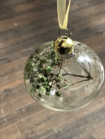 Mix glass transparent w yellow - green - purple dry flowers 3ass - image 1