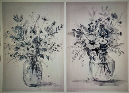 Picture, rectangular, "Iris", Flower motif, Vase, Wood, Canvas (2 Assorted)