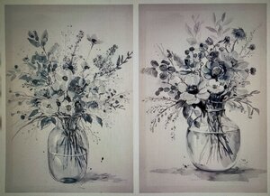 Picture, rectangular, "Iris", Flower motif, Vase, Wood, Canvas (2 Assorted)