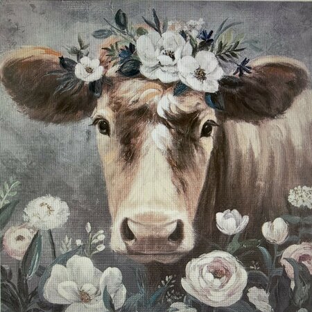 Picture, square, "Blumenkuh", Floral design, Cow motif, Canvas