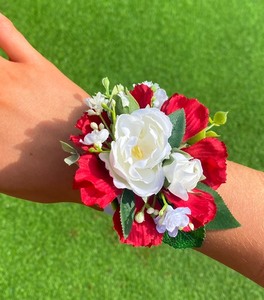 Red and White Wrist Corsage - image 1