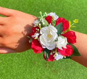 Red and White Wrist Corsage - image 2