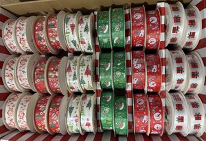 Ribbon, Christmas, polyester, 2 cm x 2 m, 6 assorted designs