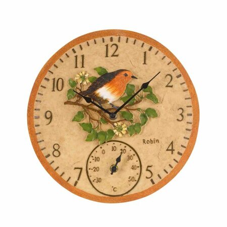 12in Robin Wall Clock & Thermometer