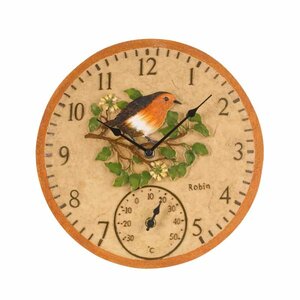 12in Robin Wall Clock & Thermometer