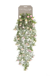 Rose mini hanging bush x5 75cm cream/pink