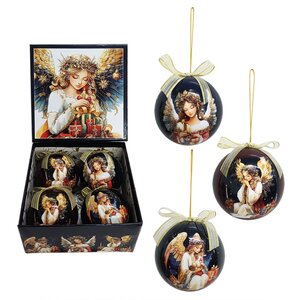Set of 4pcs 75mm Baubles w/Christmas Angel scene