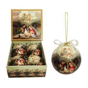 Set of 4pcs 75mm Baubles w/nativity scene