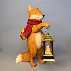 Standing fox holding lantern with led 25cm
