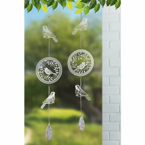 Steel Garland "Birds"silver 2 assorted with birds and feather decoration