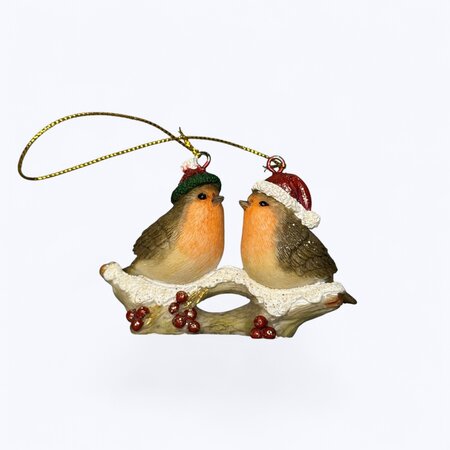Two Robins on twig tree trim 8x3x5.5cm