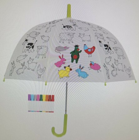 Colour-in umbrella farm animals