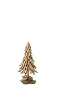 XMAS T ON BASE WOOD PIECES NAT (23x23x50cm)