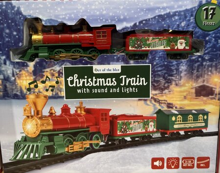 Xmas-train, Incl. rail circuit, steam locomotive, tender, wagon &  trees
