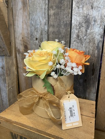 Yellow and Orange Rose Hatbox Gift